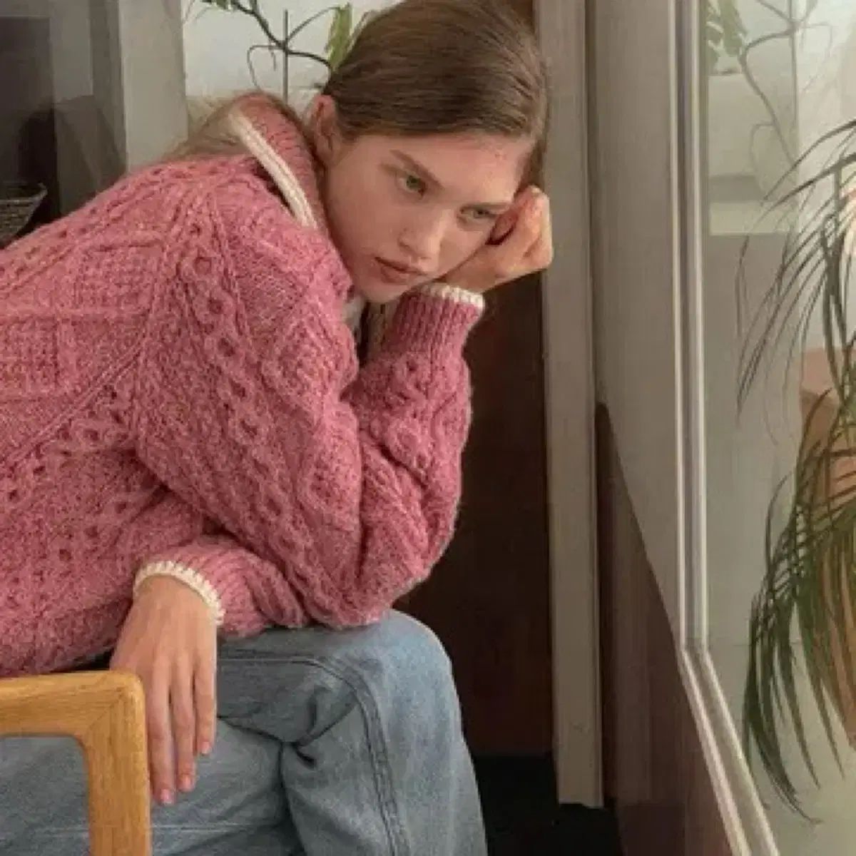 スムードムード ローズウッド ジッパー カーディガン アテナデザイン コラボ あらん ニット ピンク