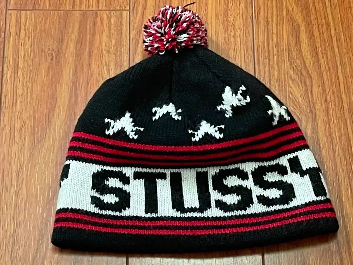 90s ヴィンテージ STUSSY スター パータン ポンポン ビーニー ブラック レッド