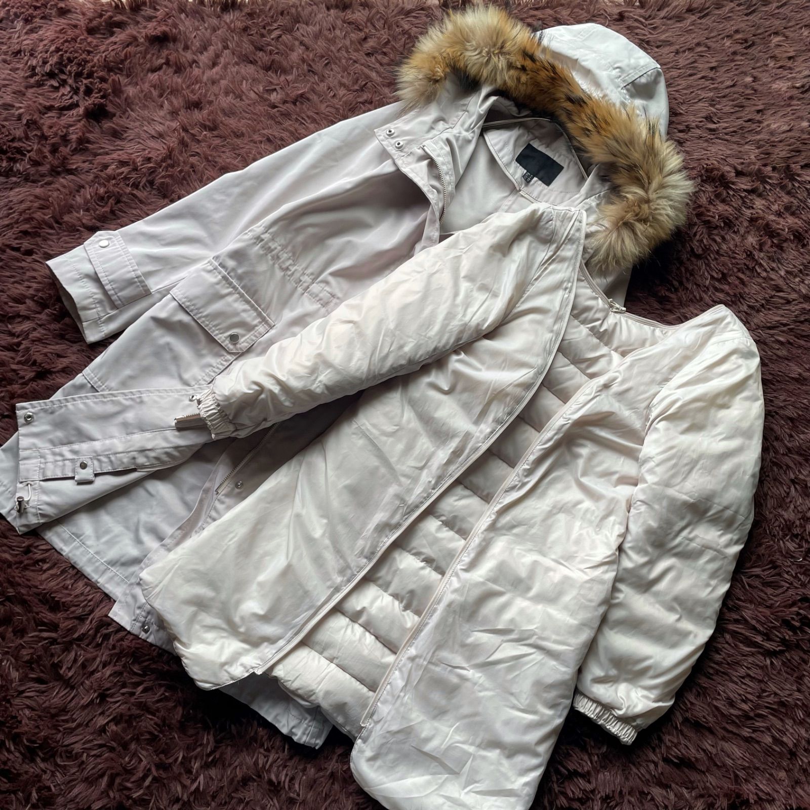 【美品】ICB　アイシービー　ダウンライナー付きモッズコート　ファー 美品】ICB アイシービー ダウンライナー付きモッズコート ファー