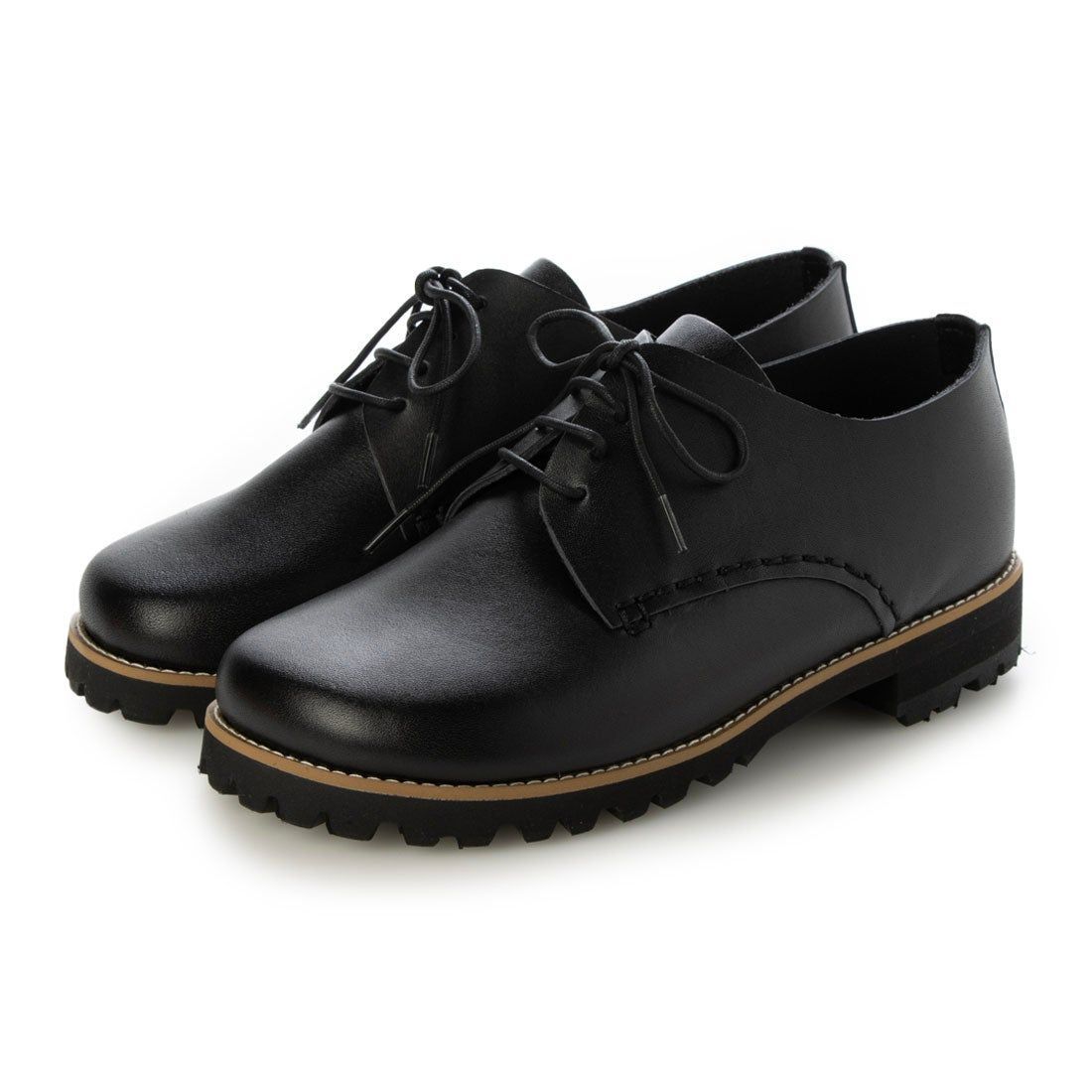 本革 フラット ローカット カジュアルレースアップシューズ BLACK