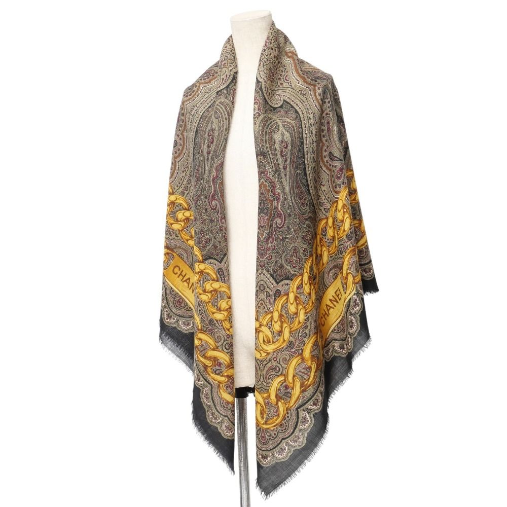 CHANEL シャネル ストール ペイズリー チェーン ロゴ フリンジ 大判 マフラー ショール ブランド古着 RA 6519