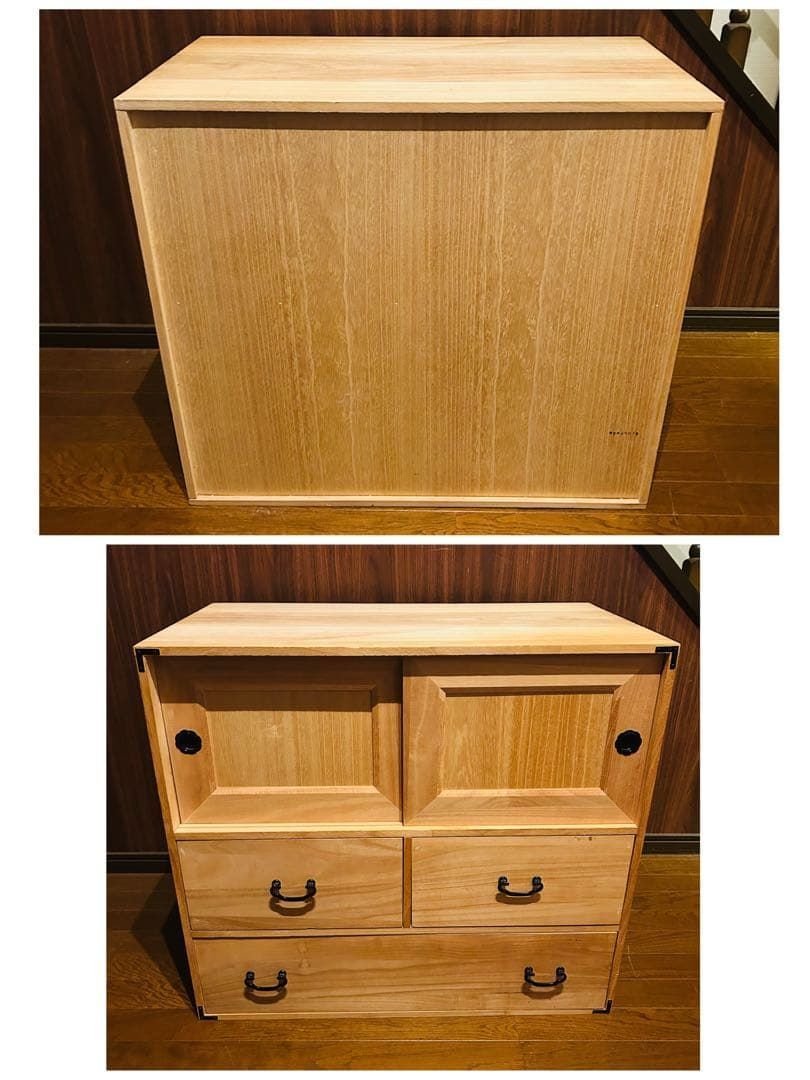 良品】 桐箪笥 タンス 上下分離型 木製チェスト 6段 引き出し付き