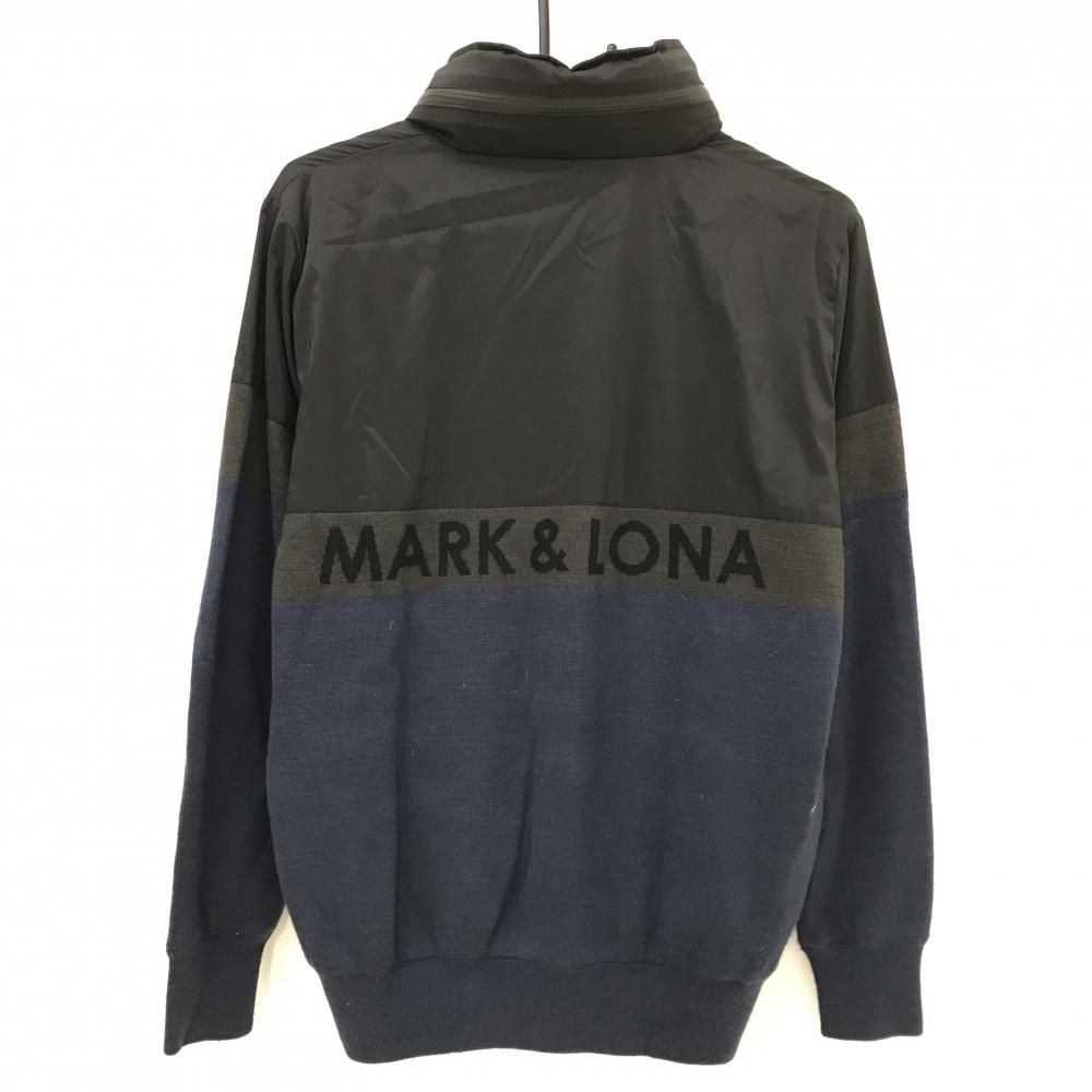マークアンドロナ 異素材中綿ジャケット ネイビー×黒 一部ニット フード収納可 メンズ 46 M ゴルフウェア MARK＆LONA