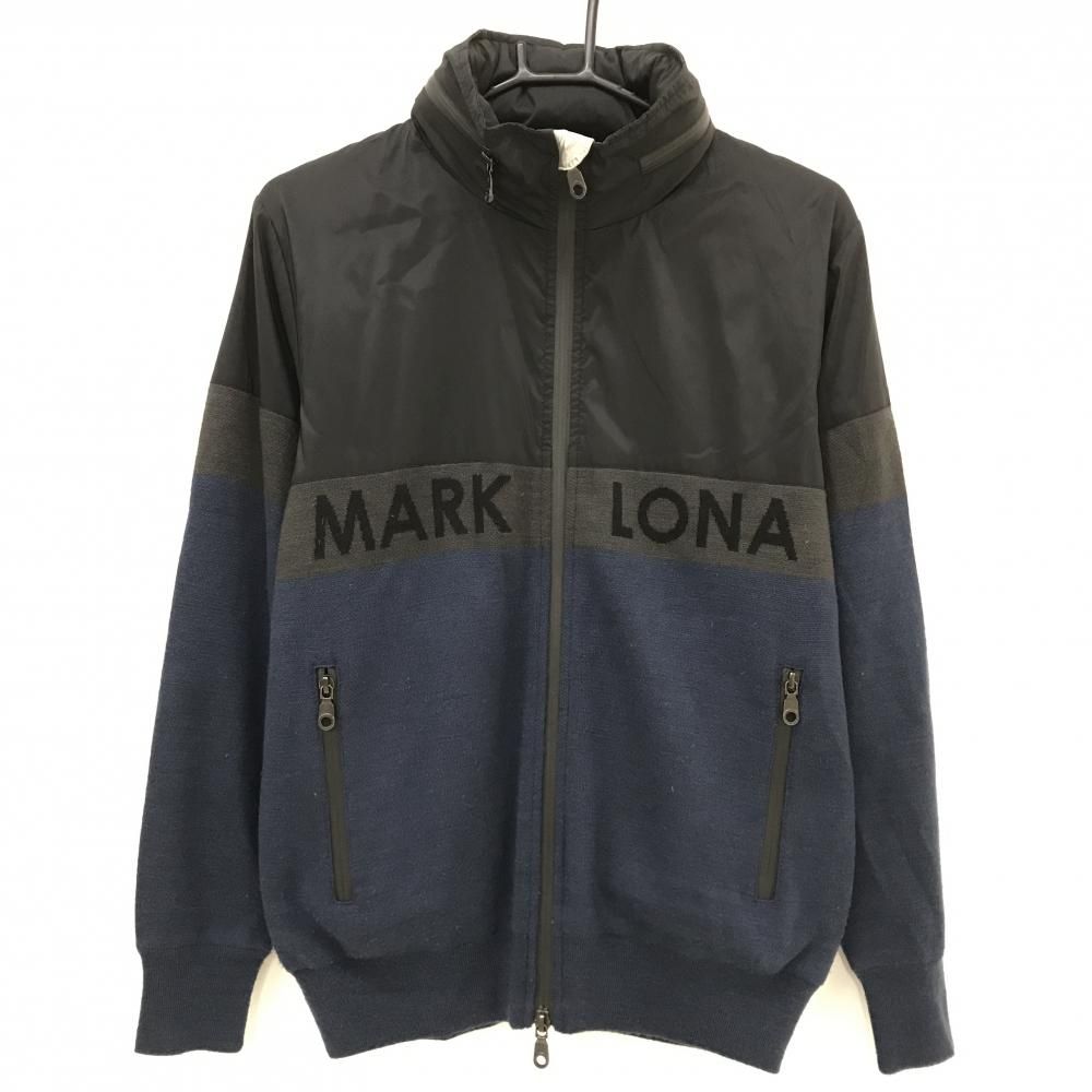 マークアンドロナ 異素材中綿ジャケット ネイビー×黒 一部ニット フード収納可 メンズ 46 M ゴルフウェア MARK＆LONA