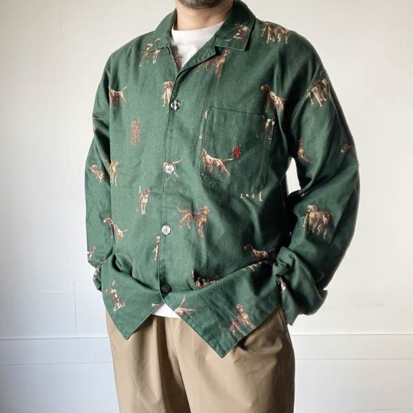 Polo ポロ ラルフローレン 猟犬柄 パジャマ シャツ 緑 S M アイリッシュセッター イングリッシュ ポインター D141-14-0007XV