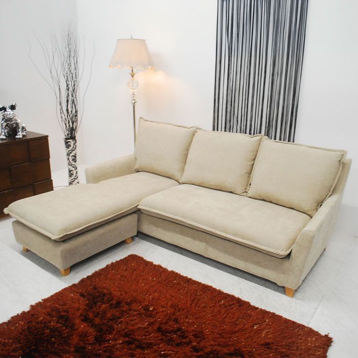 アウトレット 現品限り 一部 北欧調ナチュラルモダン サボン カウチソファーセット ファブリック カスタード 210301-サボン2-3 p