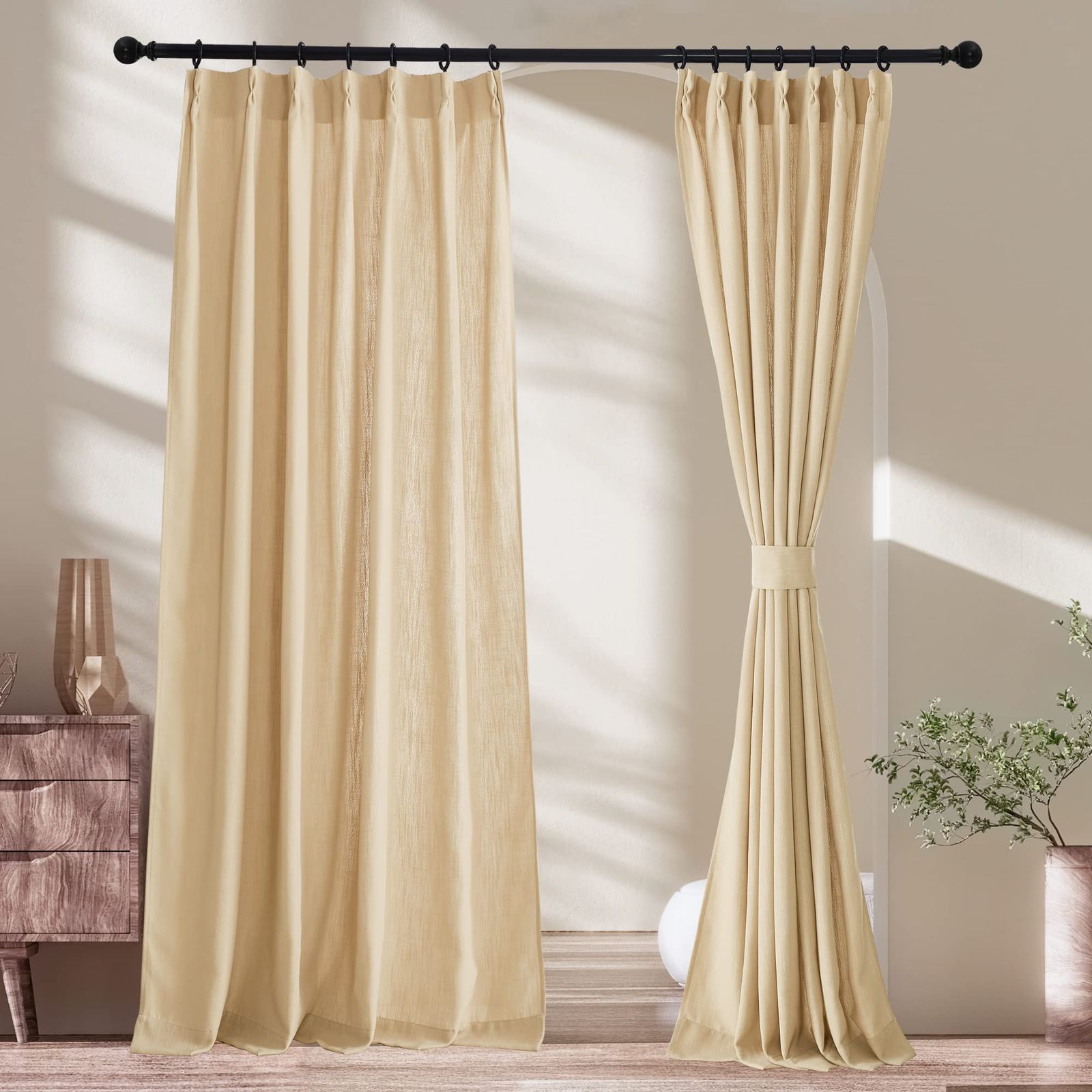 NICETOWN リネン風カーテン タイプ-4 レース 非遮光 秋 和風 省エネ