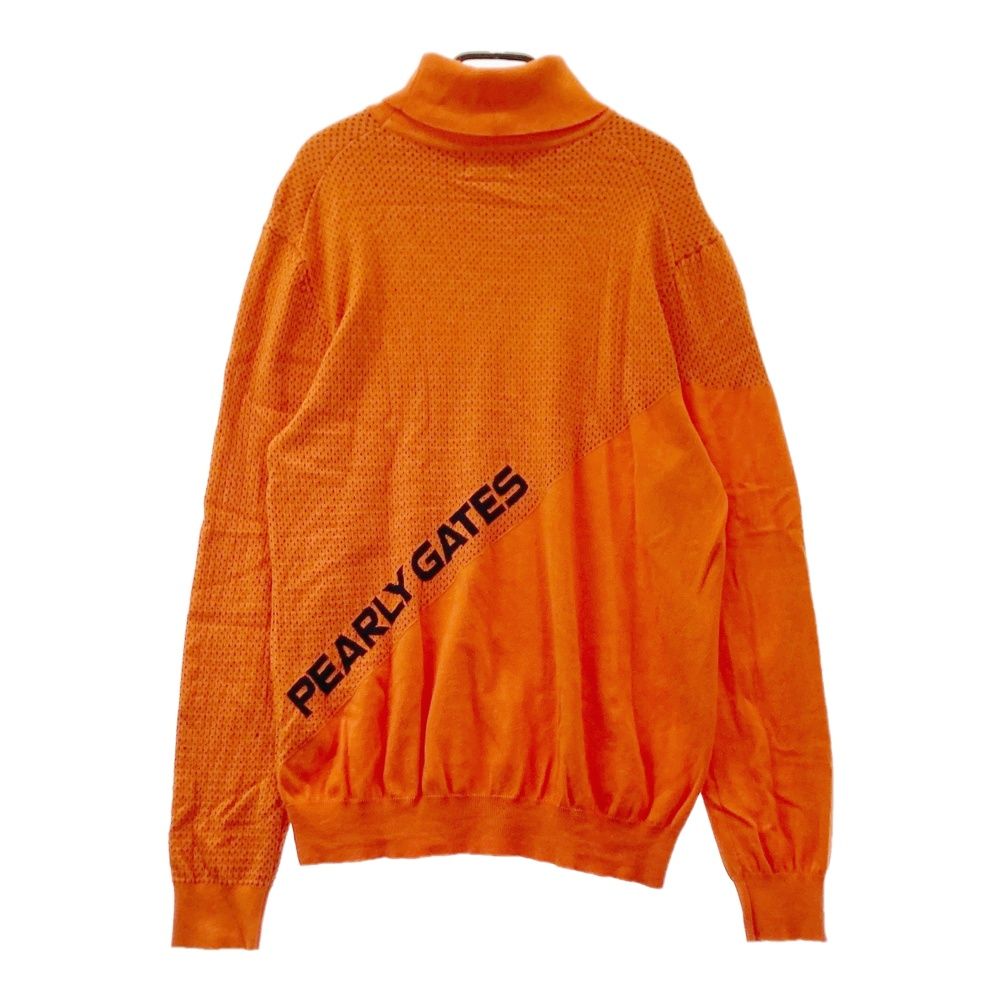 サイズ 6 PEARLY GATES パーリーゲイツ タートルネック ニットセーター ロゴ オレンジ系 ゴルフウェア メンズ ストスト