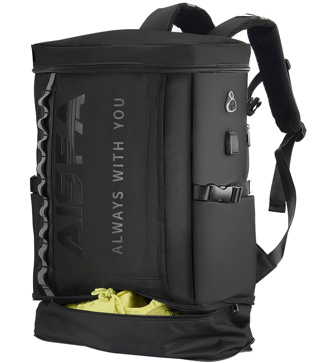 AOSLE リュック メンズ 防災リュック 大容量 底部拡張30-35L 15.6インチPC 反射ストリップ付き USB充電ポート付き 旅行 修学 防災 防水 登山 通勤 通気性 A4収納 靴 弁当収納