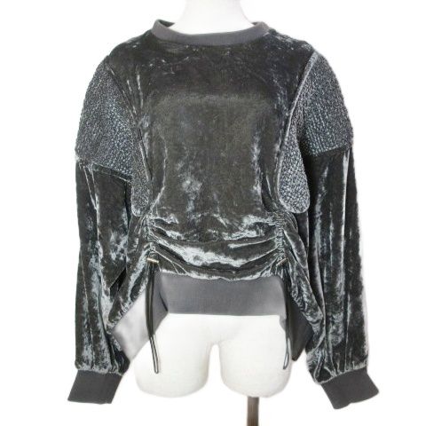 ミュラー オブ ヨシオクボ muller of yoshiokubo 21AW Moss gather top トレーナー MLF21213 ベロア 長袖 プルオーバー 36 S相当 グレー系 X