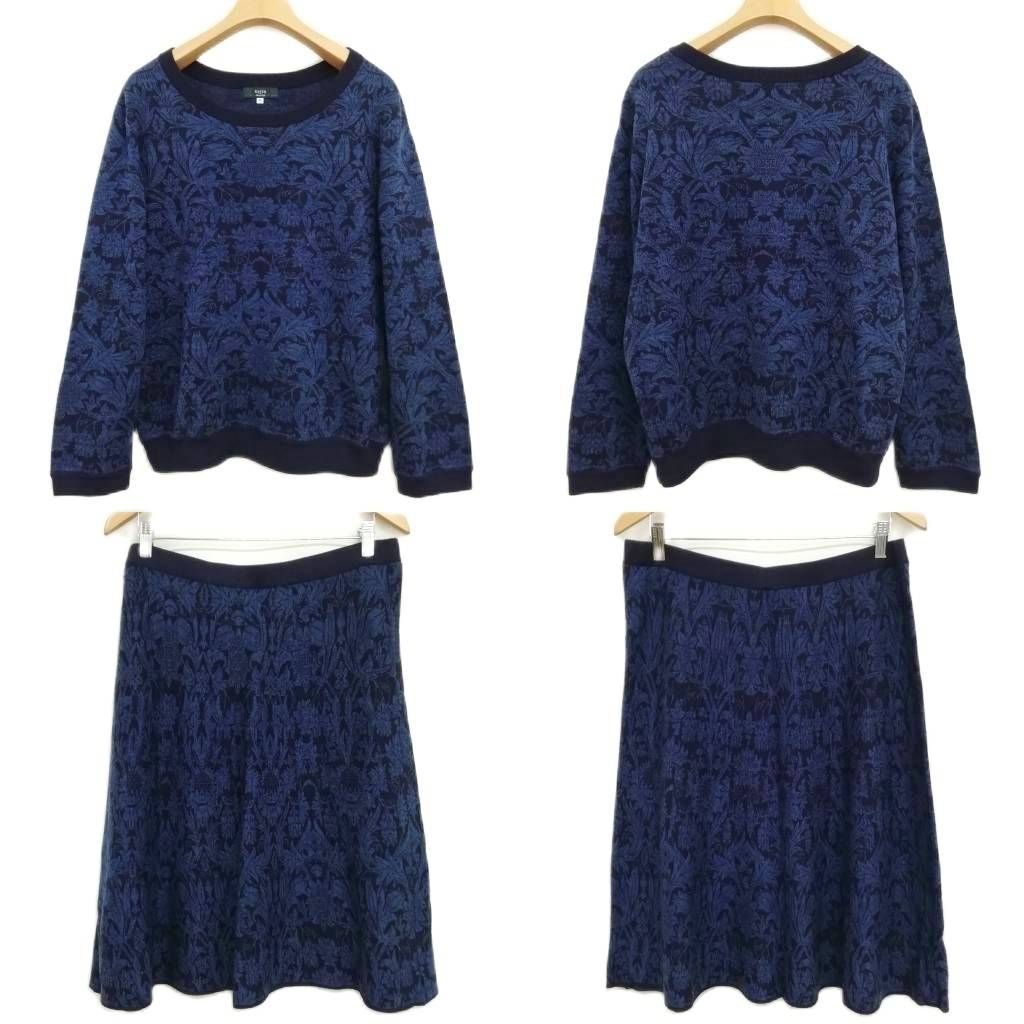 キース KEITH British Style ボタニカル ニット セットアップ セーター スカート 46 大きいサイズ ネイビー