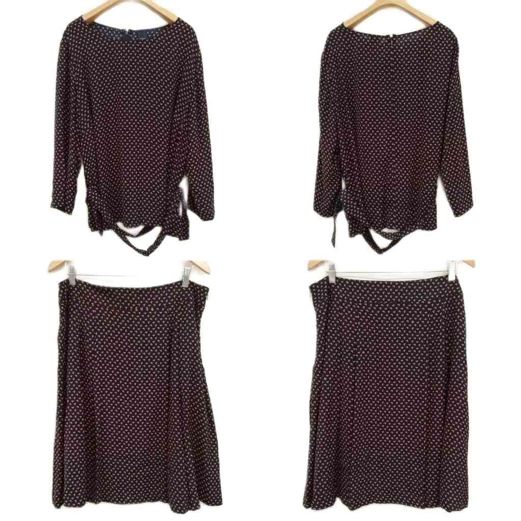 キース KEITH British Style 総柄 セットアップ スーツ ブラウス フ スカート 50 48 大きいサイズ ネイビー