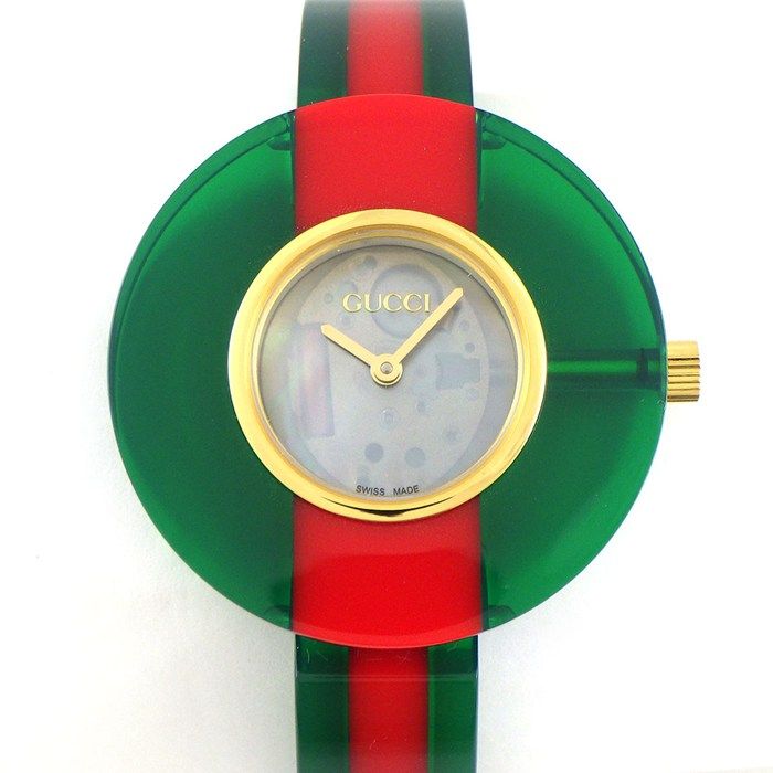 グッチ GUCCI 腕時計 ヴィンテージウェブ 143.4 YA143403 グリーン レッド シェリーライン スケルトン文字盤 プレキシグラス アクリル樹脂 SS クオーツアナログ 箱 保付き