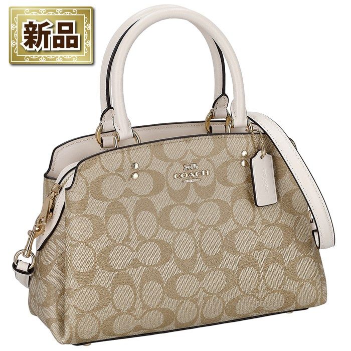 コーチ COACH ハンドバッグ シグネチャー ミニ リリー キャリーオール 91494 IMDQC ベージュ ホワイト ゴールド金具 キャンバスレザー