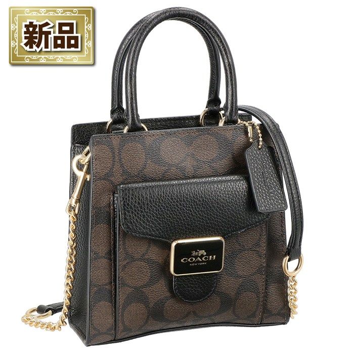 コーチ COACH ショルダーバッグ シグネチャー ミニペッパー クロスボディ C7228 IMAA8 ブラウン ブラック キャンバスレザー ゴールド金具