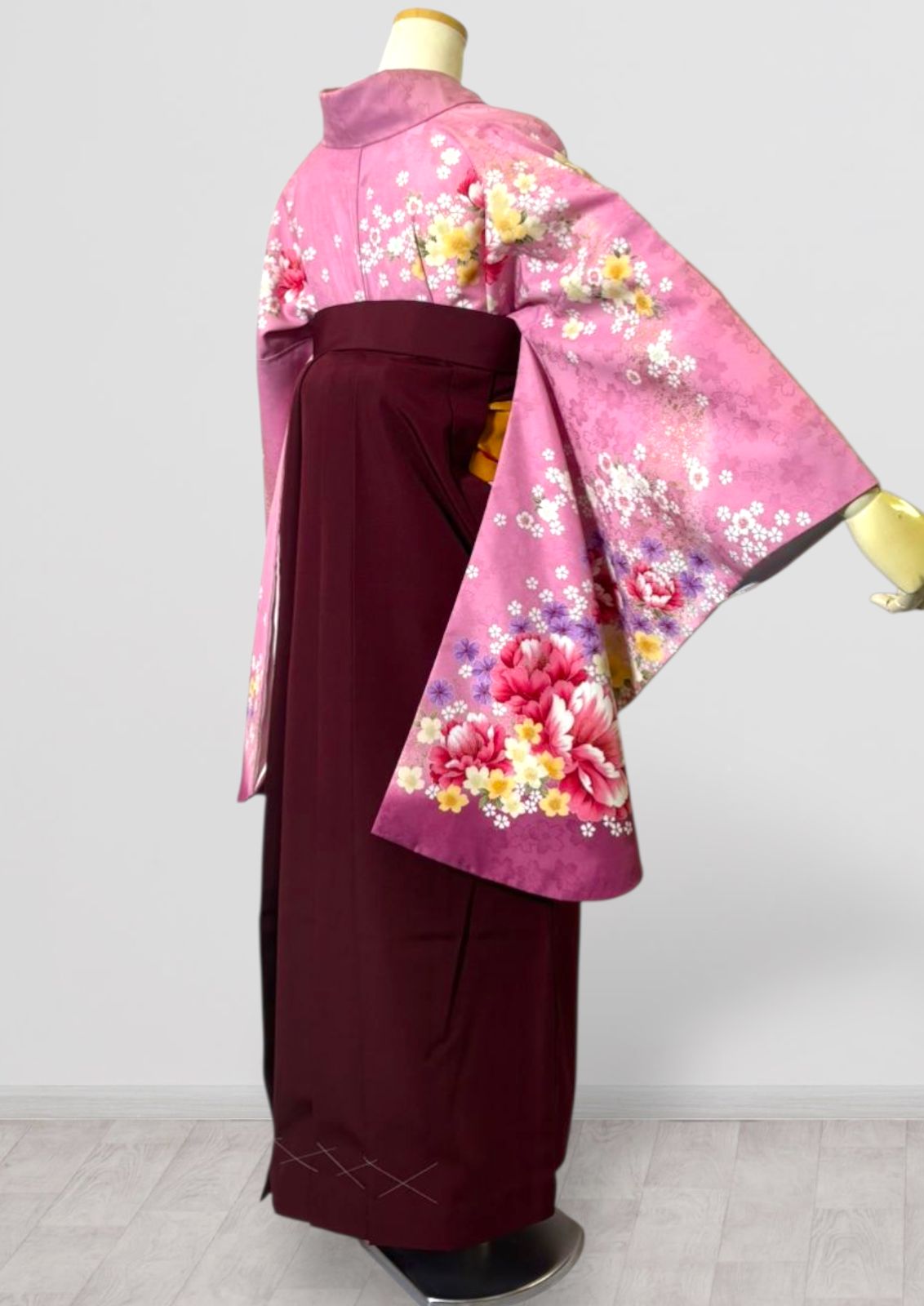  着物 袴 帯 3点セット 卒業式 に レディース袴セット 成人式 卒業式に 華やか和装 ピンク エンジ 花柄 桜 菊 地紋 95-43 袴 着物 浴衣