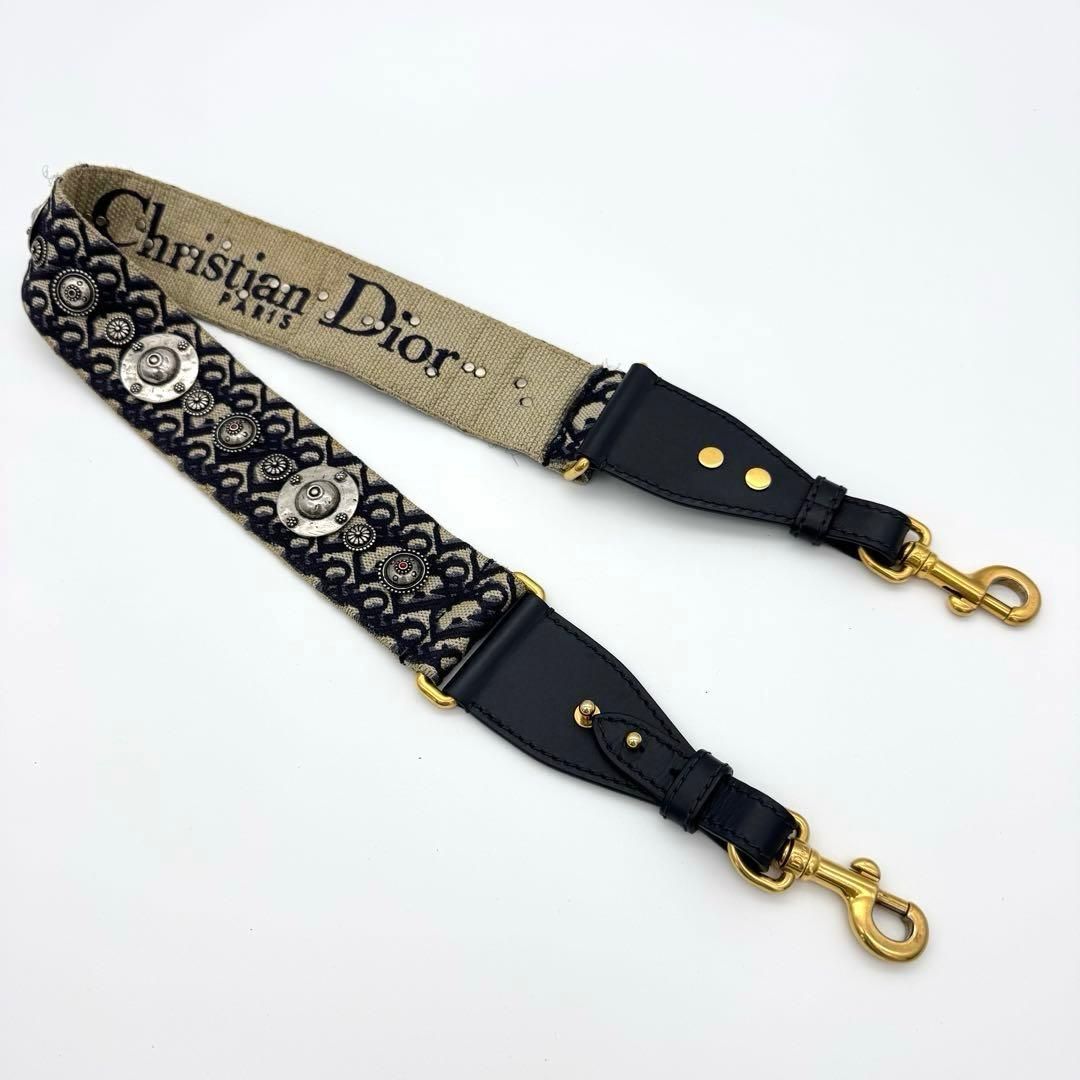 クリスチャン ディオール ショルダーストラップ Christian Dior ロゴ メダリオン 刺繍 キャンバス ネイビー 紺