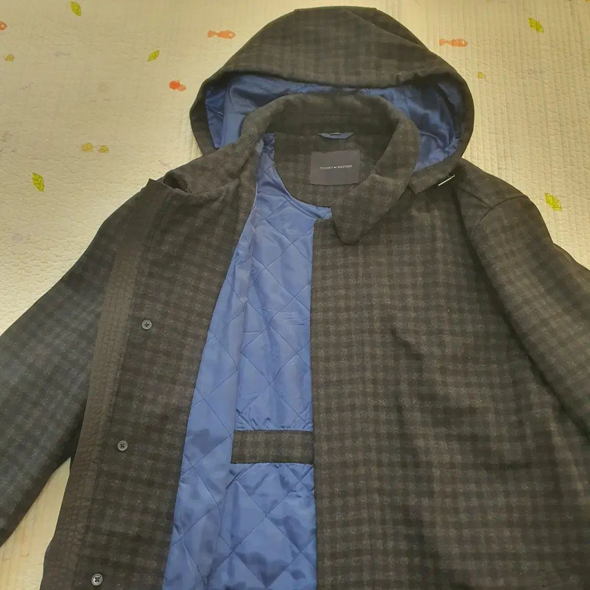 トミーヒルフィガー メンズ CHECK ウール ロングコート XL