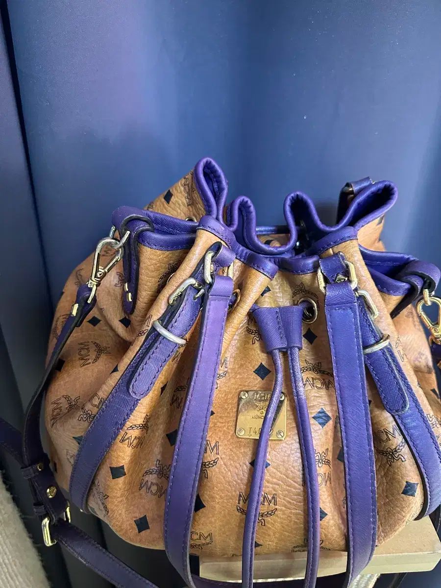 MCM ドローストリング バケットバッグ ブラウン PURPLE パープル