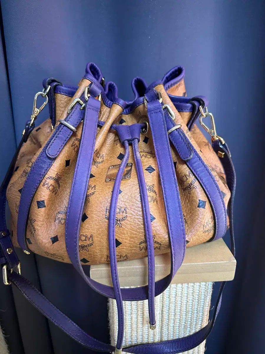 MCM ドローストリング バケットバッグ ブラウン PURPLE パープル
