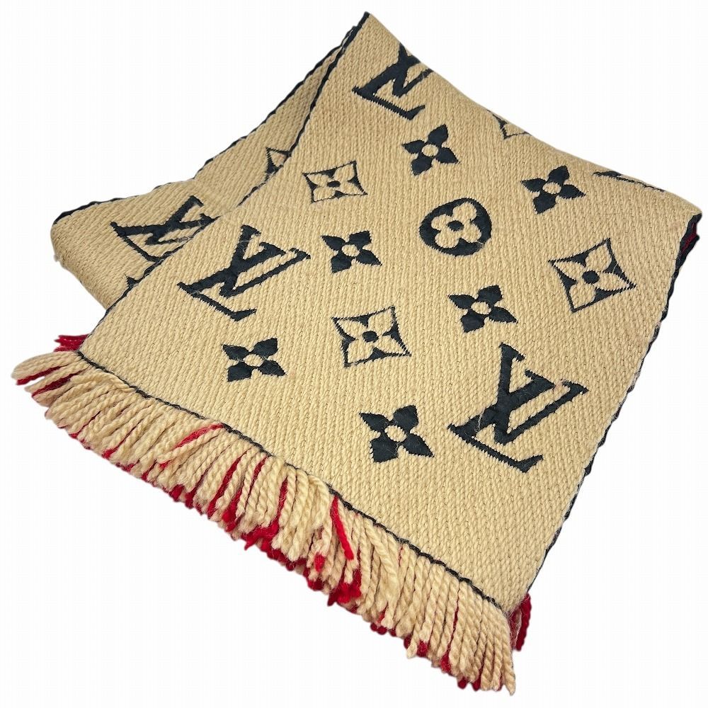 Louis Vuitton エシャルプ ロゴマニア デュオ ウール シルク マフラー M73886 ベージュ レッド ブラウン 茶 赤 ウール シルク レディース メンズ ユニセックス 女性用 男性用 ブランドギャラリー東心斎橋店