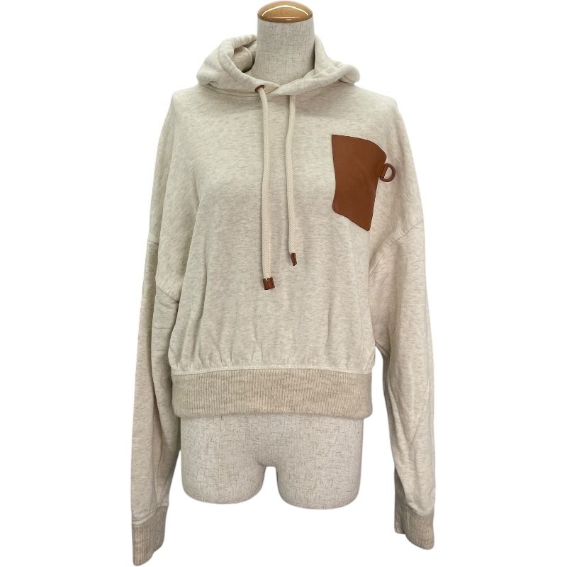 ロエベ LOEWE アナグラムレザーロゴプルオーバーパーカー グレー コットン レディース パーカー