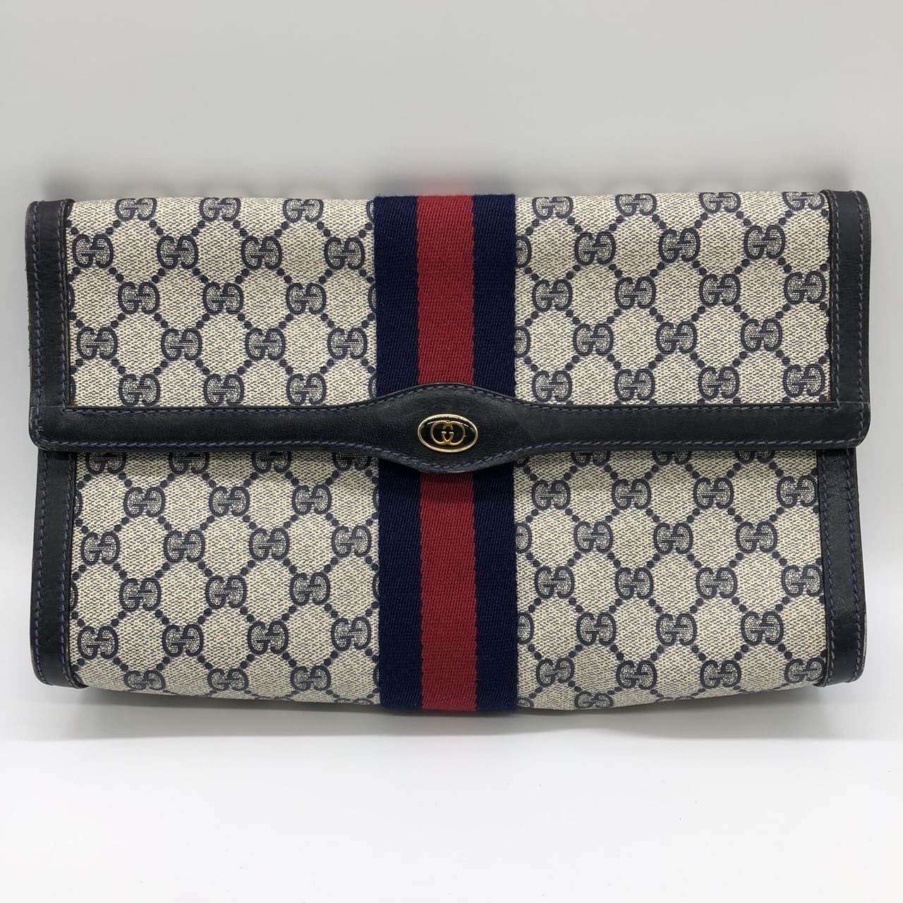 GUCCI グッチ クラッチバッグ セカンドバッグ ポーチ GGスプリーム シェリー ネイビー レディース メンズ グッチ ヴィンテージ ファッション