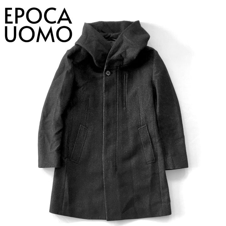 EPOCA UOMO エポカウォモ フーデッドコート ロング ウール 46 黒 ブラック M08