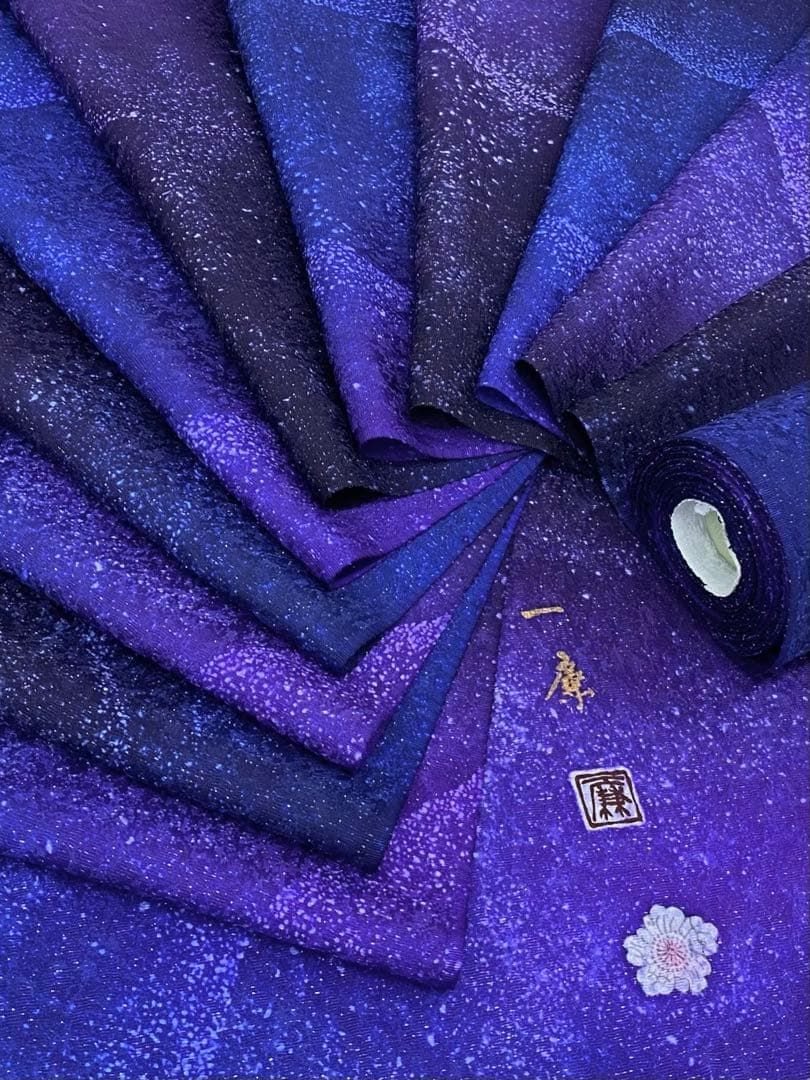 吉野一廉×星の雫 小紋 銀通し 反物 正絹 着尺 落款入 作家物 No.新6