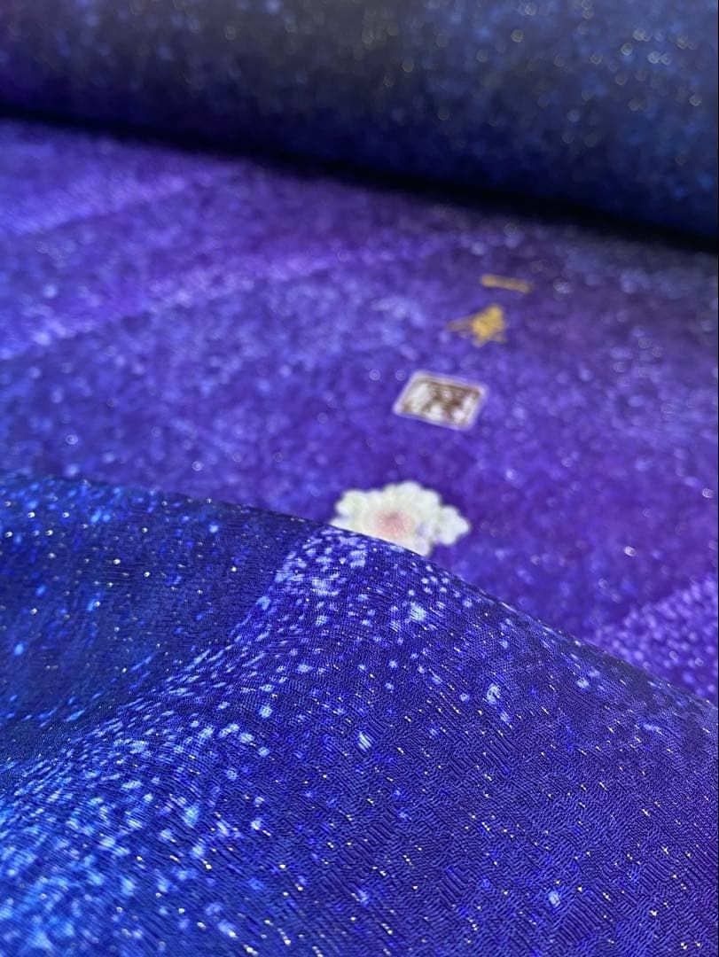 吉野一廉×星の雫 小紋 銀通し 反物 正絹 着尺 落款入 作家物 No.新6