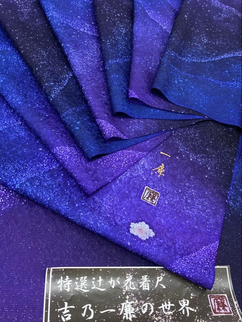 吉野一廉×星の雫 小紋 銀通し 反物 正絹 着尺 落款入 作家物 No.新6