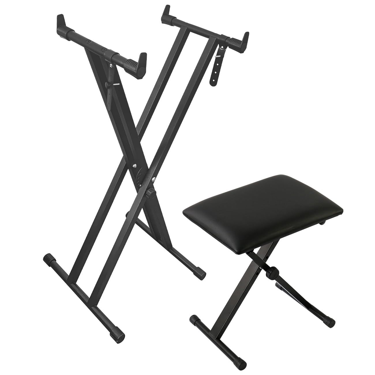 改良バージョン Longeye 電子ピアノスタンド 椅子 セット キーボード ピアノ スタンド ベンチ 折りたたみ式 X型 高さ調整 88鍵盤 61鍵盤 コンパクト 収納 黒セット