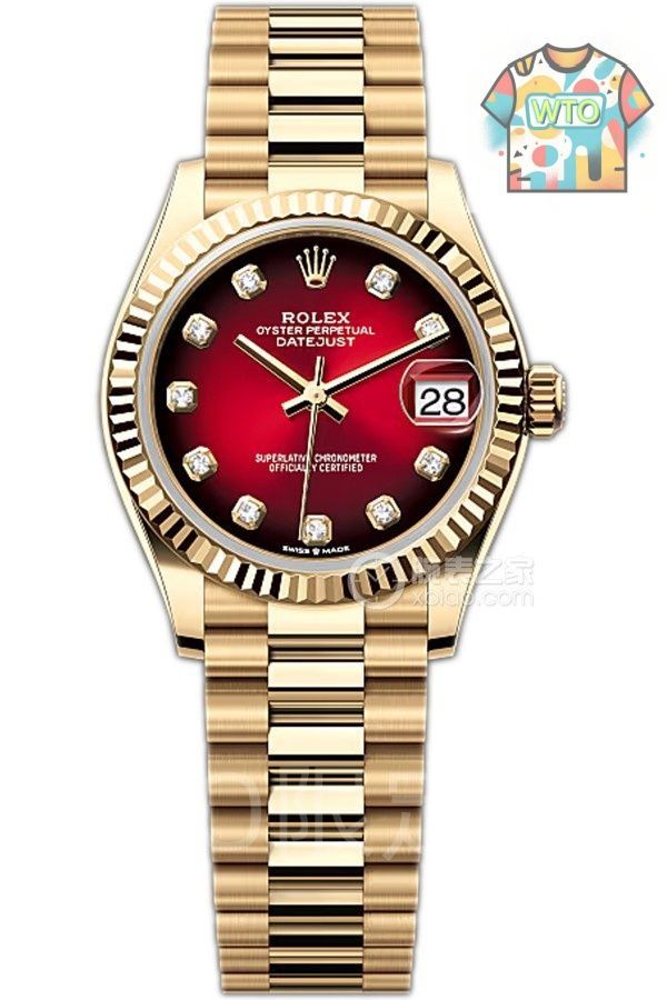 今日 ROLEX ロレックス デイトジャスト 31mm 金漸変レッド ダイヤ飾り腕時計-WTO輸入2