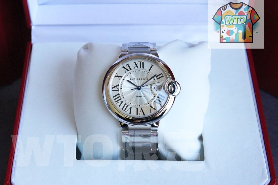 WTO通販 CARTIER カルティエ バロンブルー 自動機械 316 ステンレススチールケース イタリア製黒革バンド-WTO輸入-QDG 86