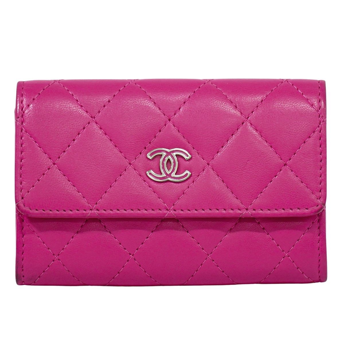 本物 シャネル CHANEL ココマーク マトラッセ カードケース 名刺入れ ラムスキン レザー ピンク Matelasse 雑貨小物 フォロー割