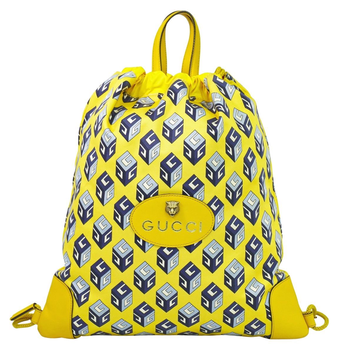 本物 グッチ GUCCI ドローストリング キューブ ナップサック リュックサック キャンバス イエロー ブルー 473872 バッグ フォロー割