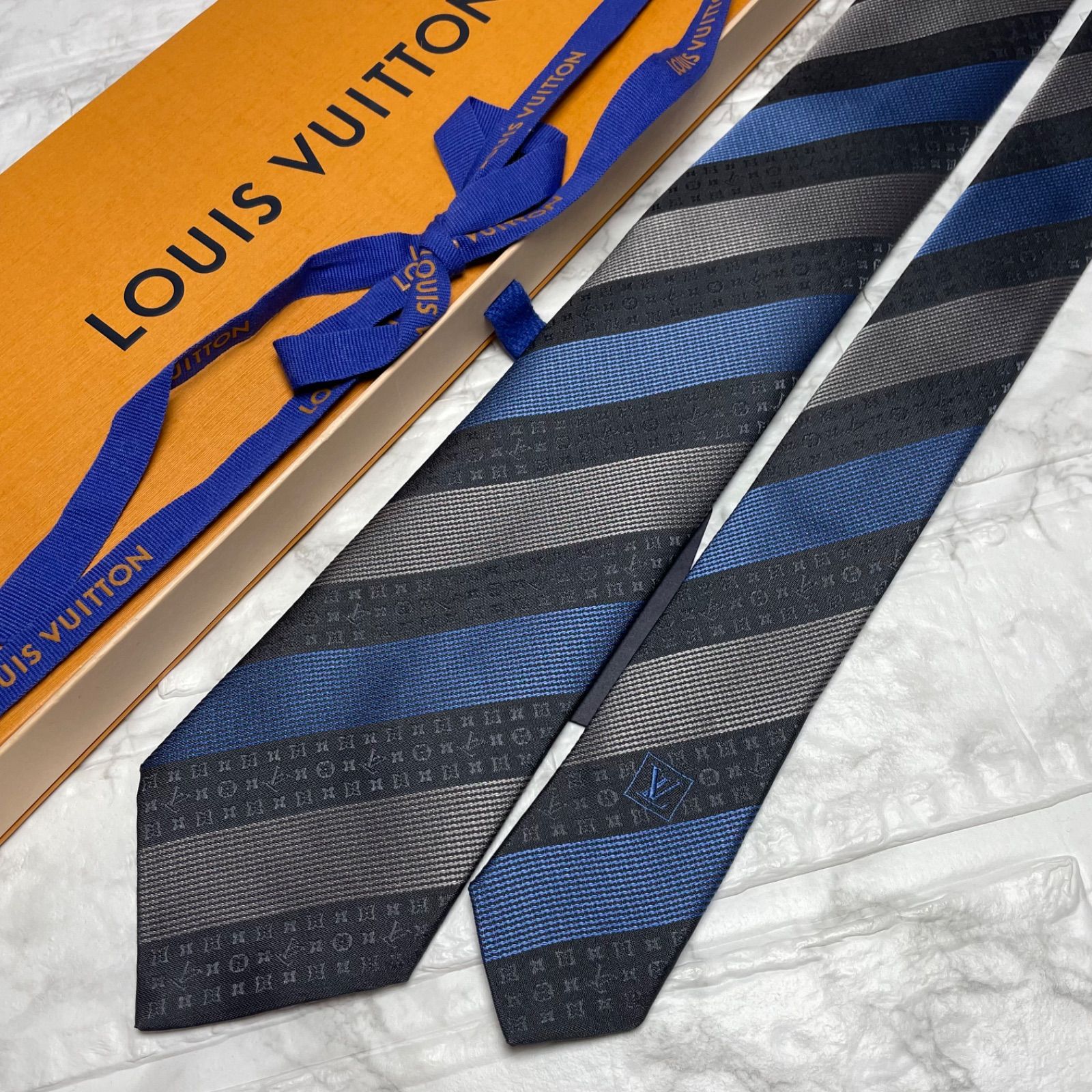 ルイヴィトン LOUIS VUITTON ネクタイ 現行タグ モノグラム ストライプ