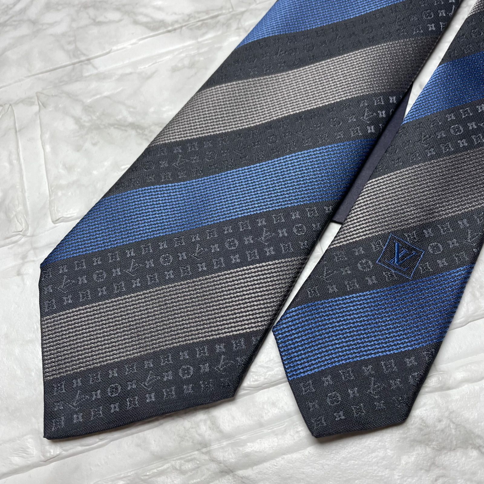 ルイヴィトン LOUIS VUITTON ネクタイ 現行タグ モノグラム ストライプ