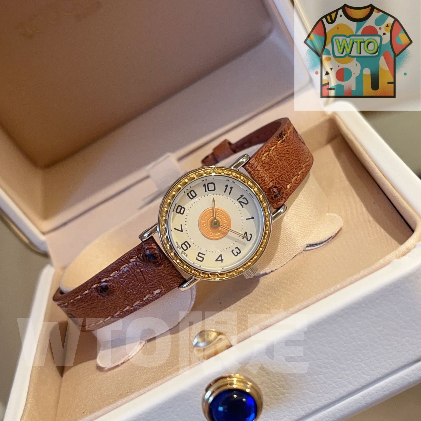 WTO通販 Herm s エルメス 金貨つるまき 時計 独占的なダチョウ皮ストラップを搭載-WTO輸入-HRE81