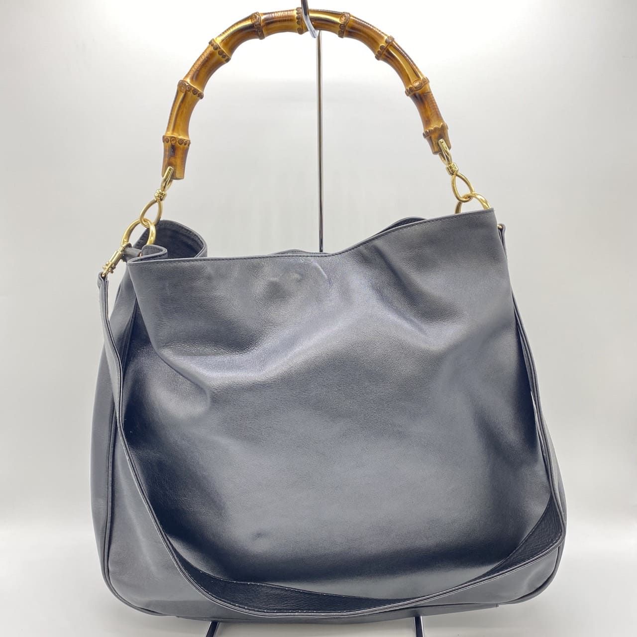 GUCCI グッチ ハンドバッグ ショルダーバッグ 2way バンブー レザー ブラック グッチ ヴィンテージ レディース メンズ