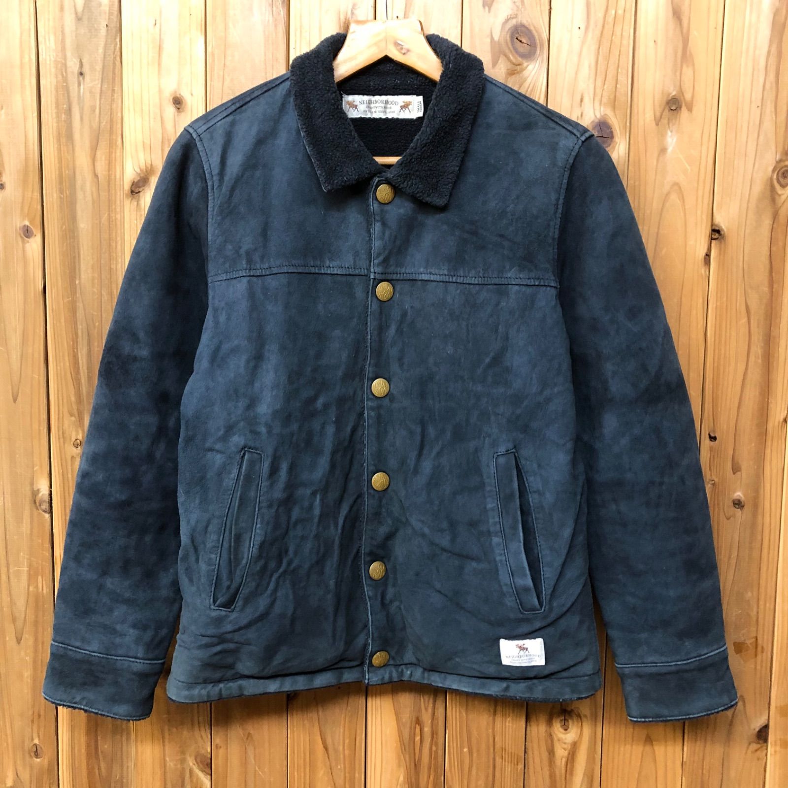 NEIGHBORHOOD STORM GL-JKT ネイバーフッド メンズ S レザージャケット 山羊革 裏フリース 防寒 ゴートレザー ネイビー系 ジャンパー アウター