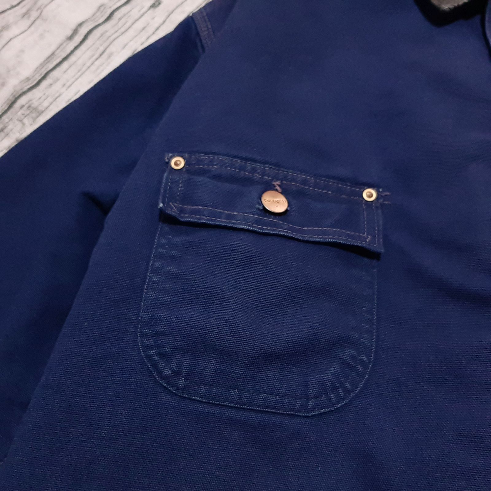 size 44】米国製 90s Carhartt ミシガンチョアコート ネイビー 星タグ