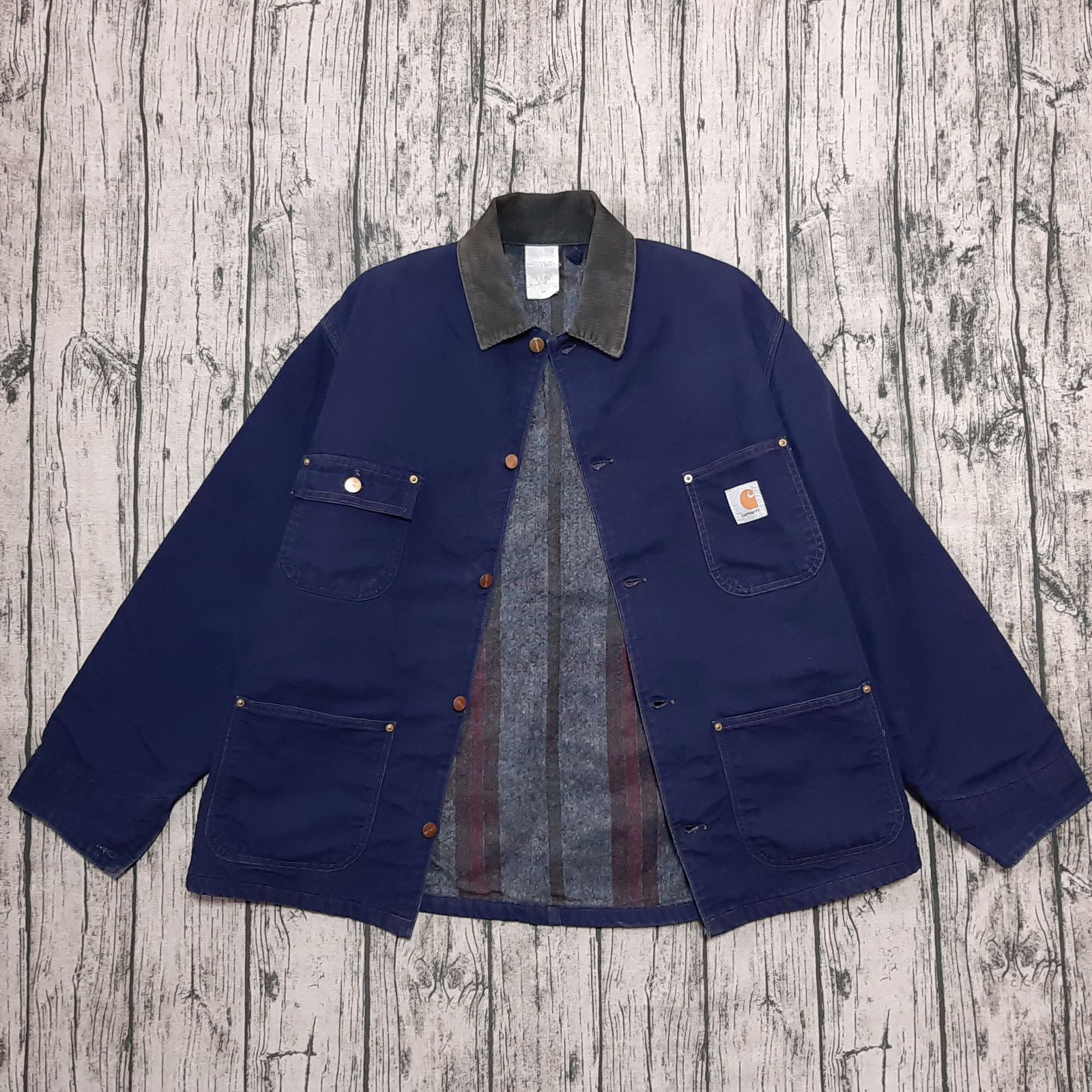 size 44】米国製 90s Carhartt ミシガンチョアコート ネイビー 星タグ