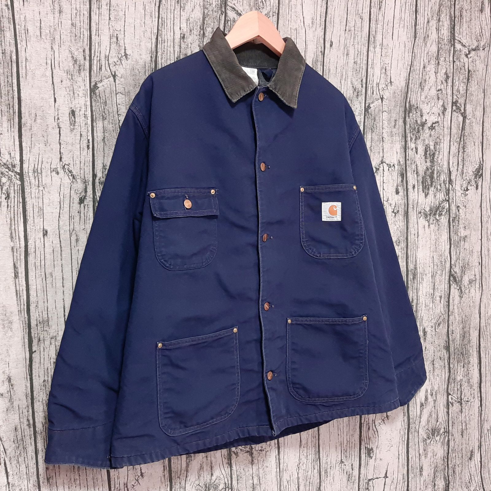 size 44】米国製 90s Carhartt ミシガンチョアコート ネイビー 星タグ