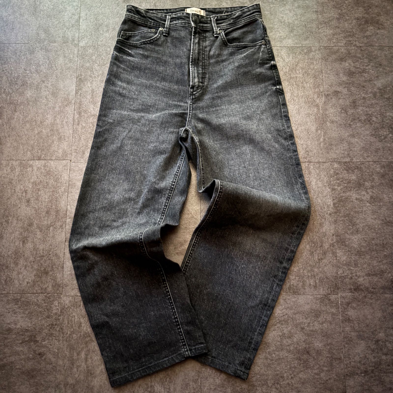 ヤヌーク YANUK デニム ジーンズ ジーパン 先染め Lea ボーイズストレート ブラック ストレッチ 伸縮性 黒 美脚 スタイリッシュ アメカジ y2k グランジ パンク アーカイブ 00s ヴィンテージ レディース古着 26 M