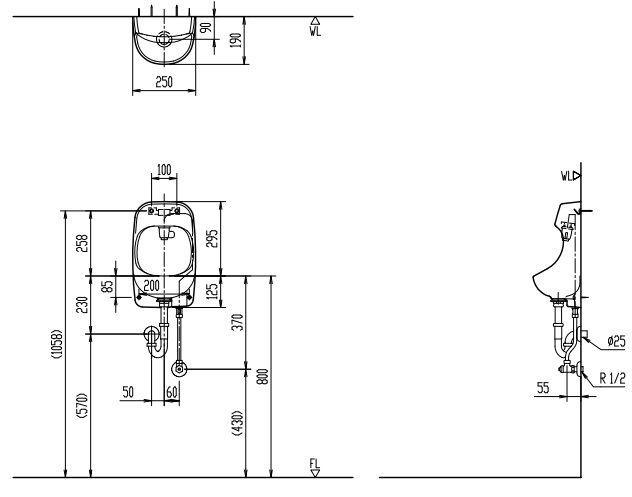 LIXIL 壁付手洗器 レバー式水栓 AWL-71UA P BW1