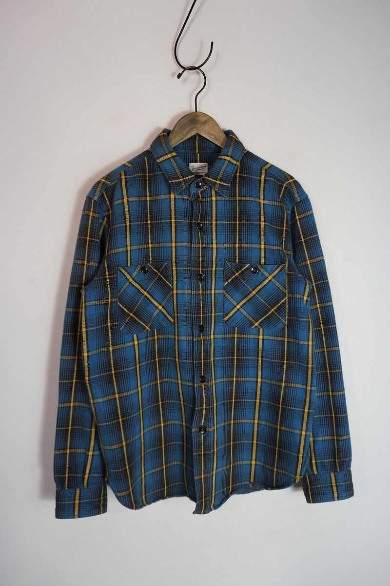 正規 TENDERLOIN テンダーロイ T-HEAVY FLANNEL CHECK SHIRT ヘビー チェック ポケット フラン ネル シャツ 青 黄色 S 本物 1026P 2