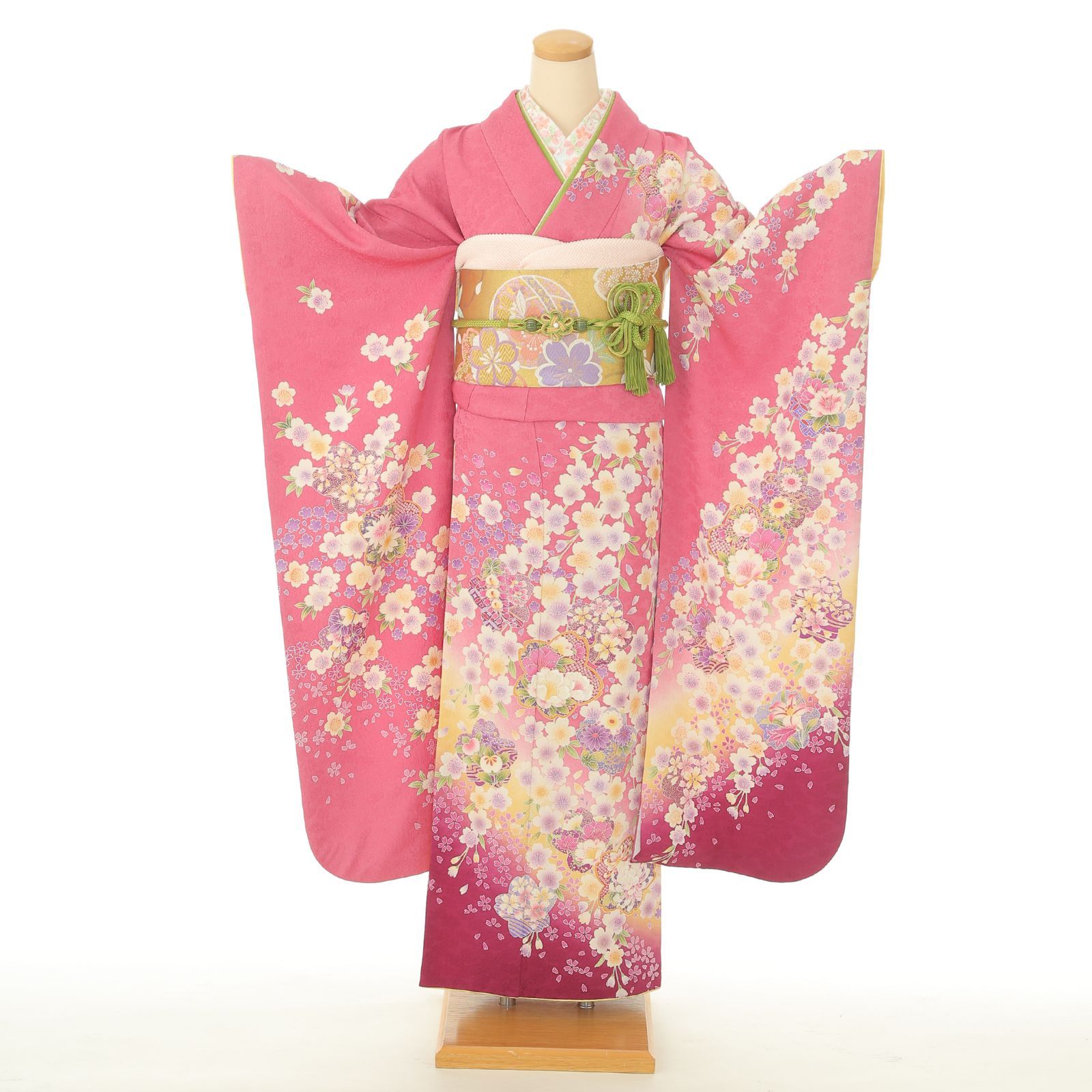 振袖セット 濃いピンク 振袖 ７点セット Lサイズ 上品 古典 桜