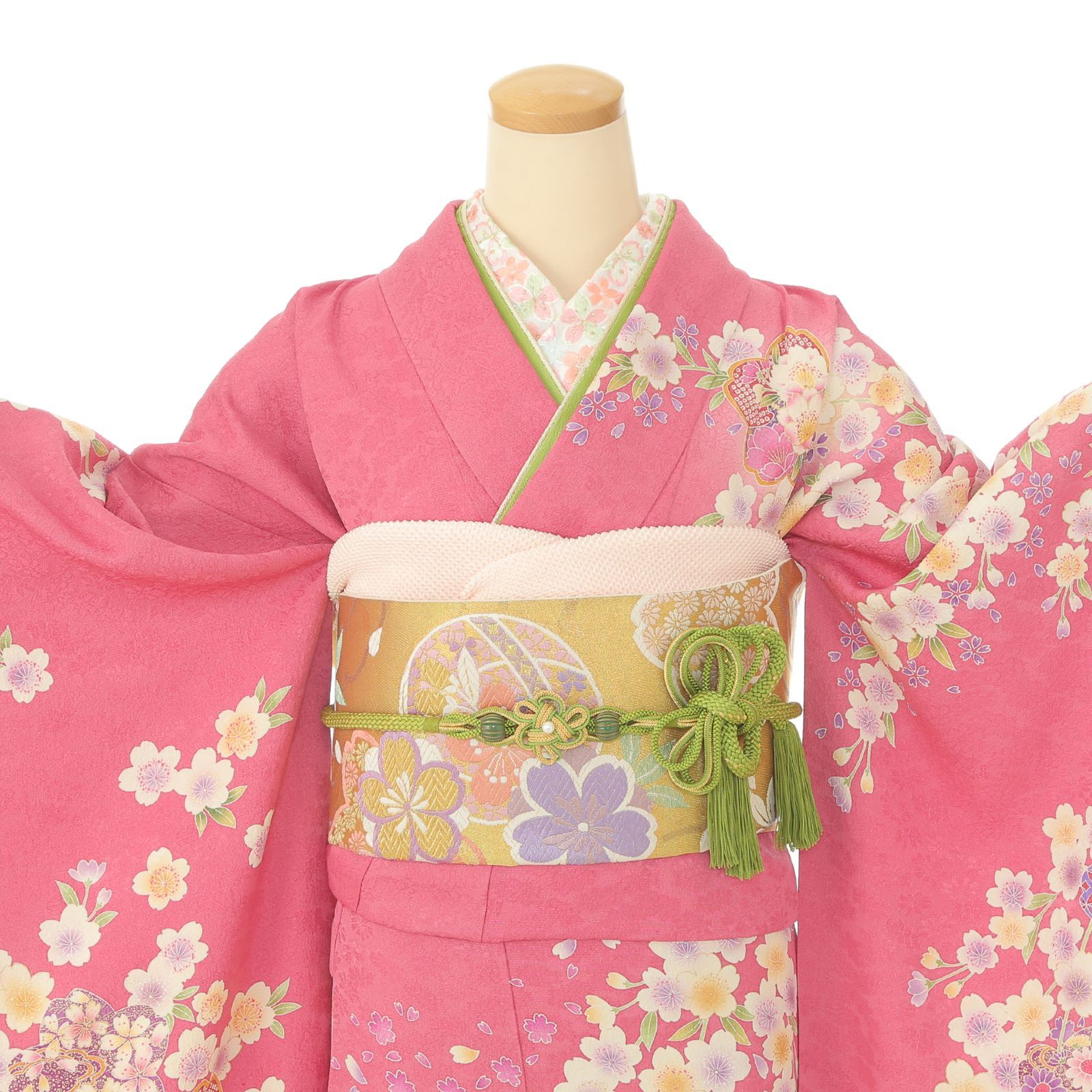 振袖セット 濃いピンク 振袖 ７点セット Lサイズ 上品 古典 桜