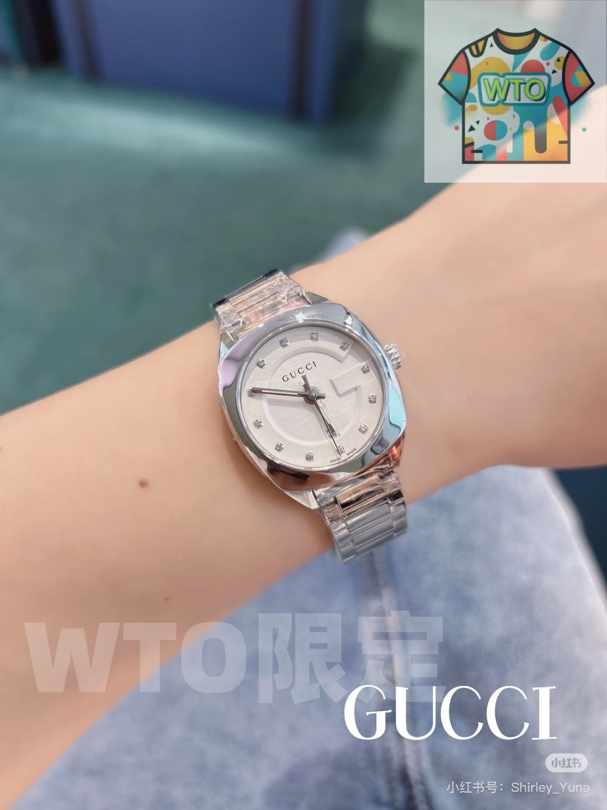 WTO通販 Gucci グッチ クラシック円方腕時計 12 個の小粒ダイヤモンドをはめ込んだ目盛り-WTO輸入-PRE68